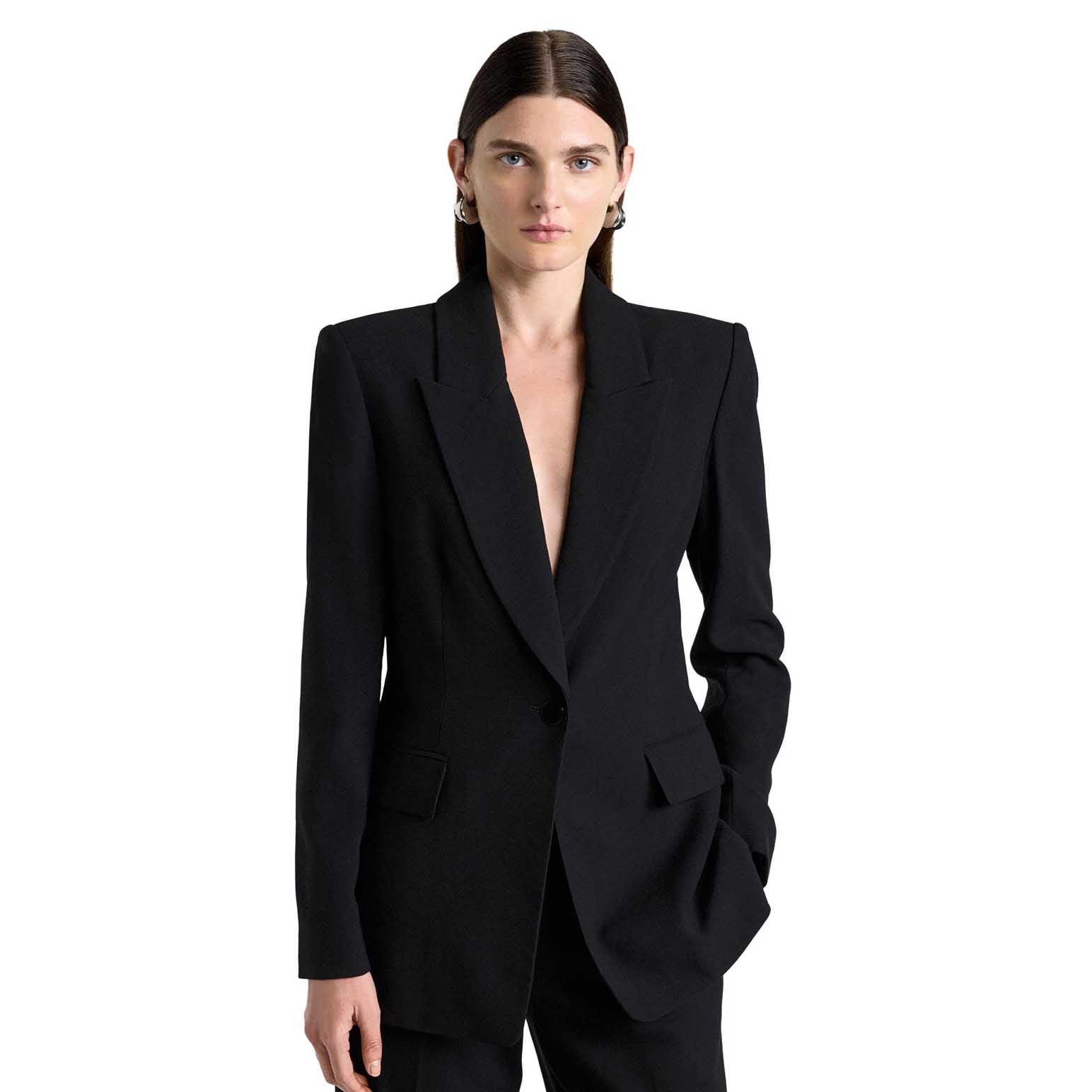Cue Viscose Twill Longline Blazer